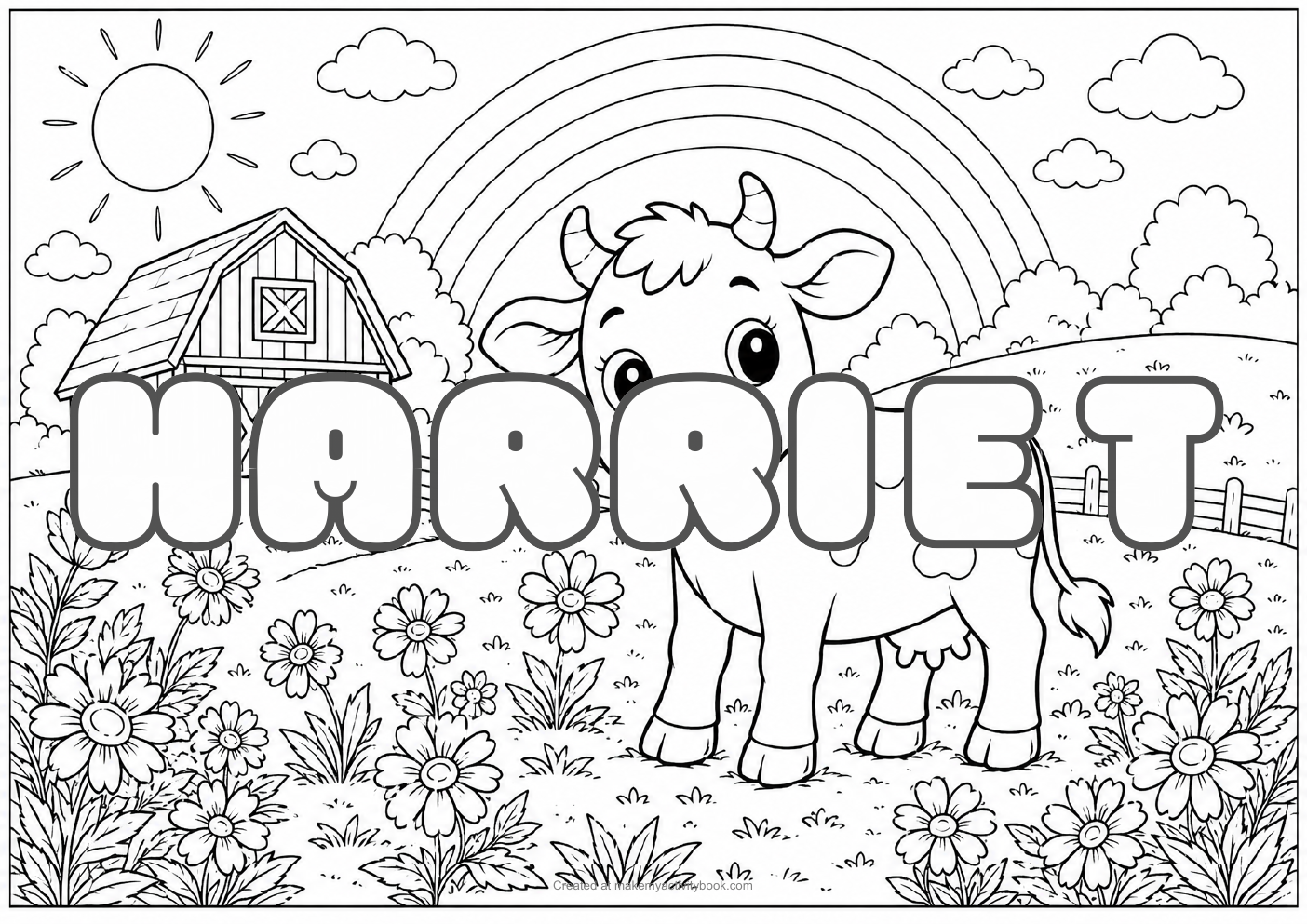 Harriet Bubble letters — Farm background colouring sheet