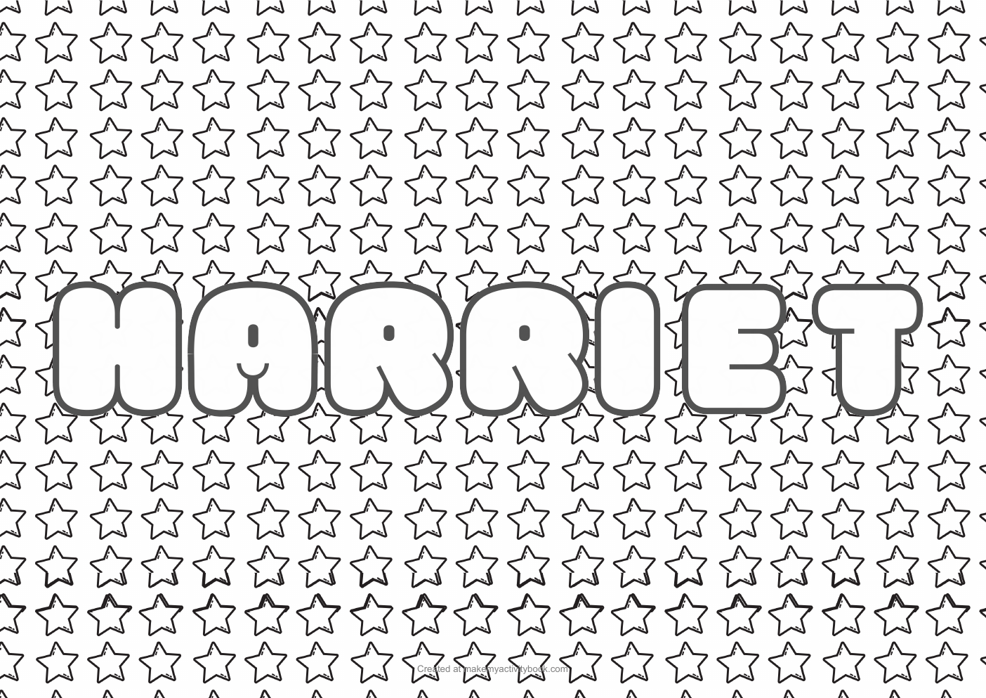 Harriet Bubble letters — Stars border colouring sheet