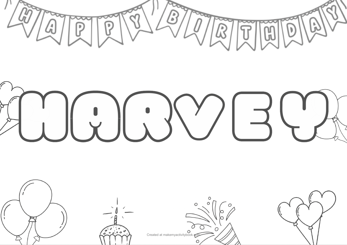 Harvey Bubble letters — Birthday border colouring sheet
