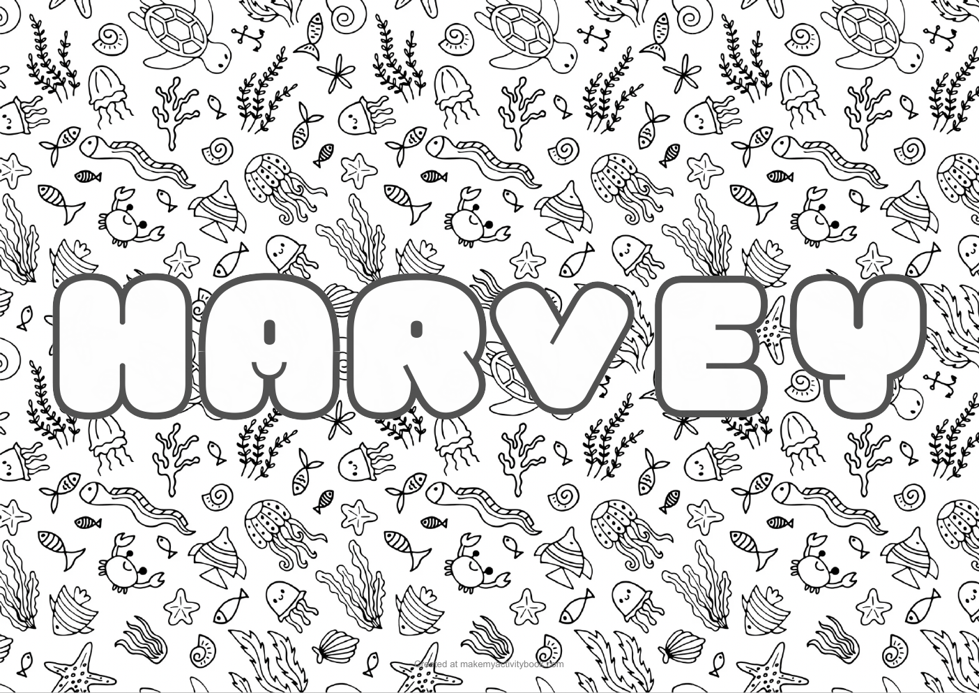 Harvey Bubble letters — Sea border colouring sheet