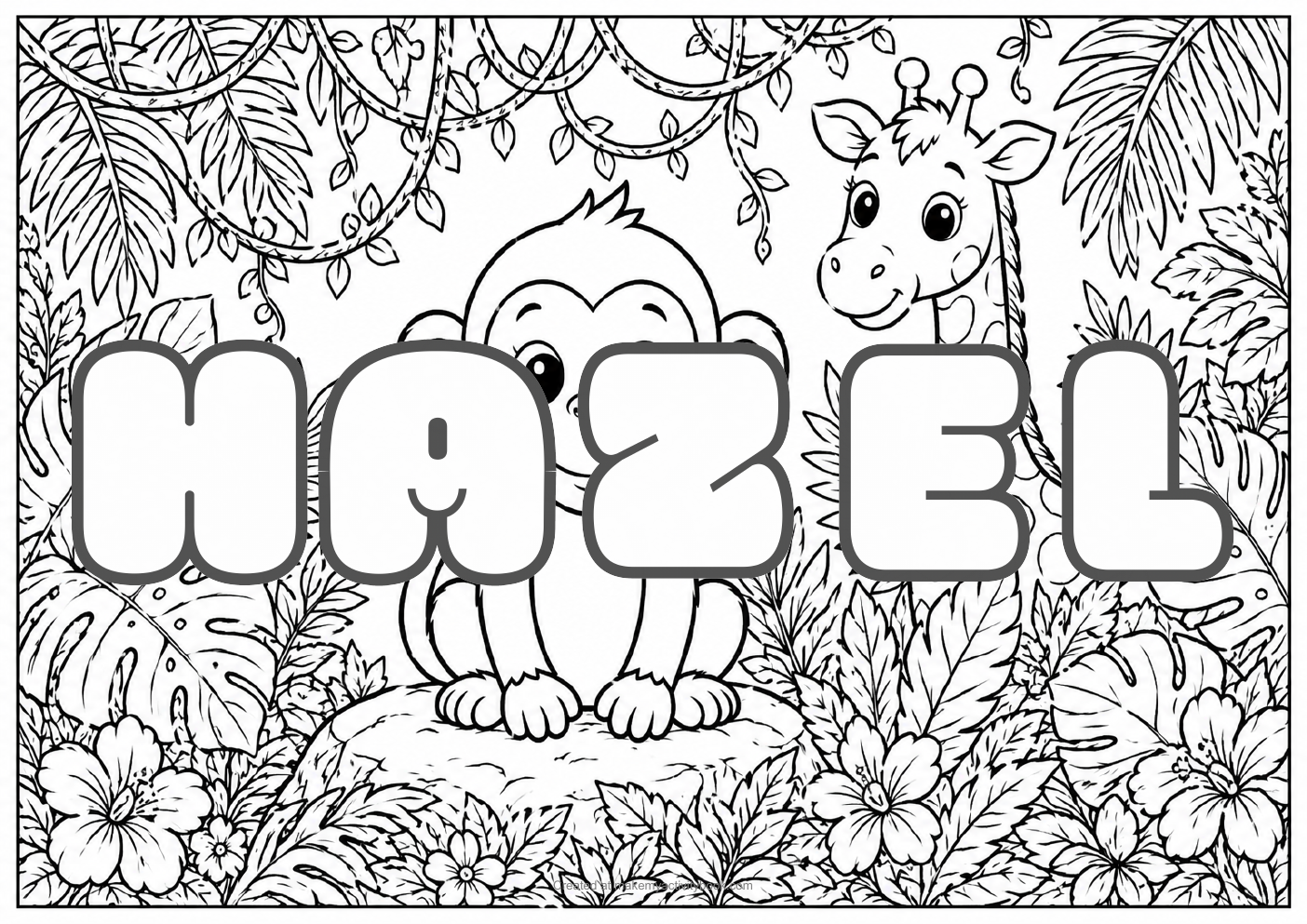 Hazel jungle colouring sheet