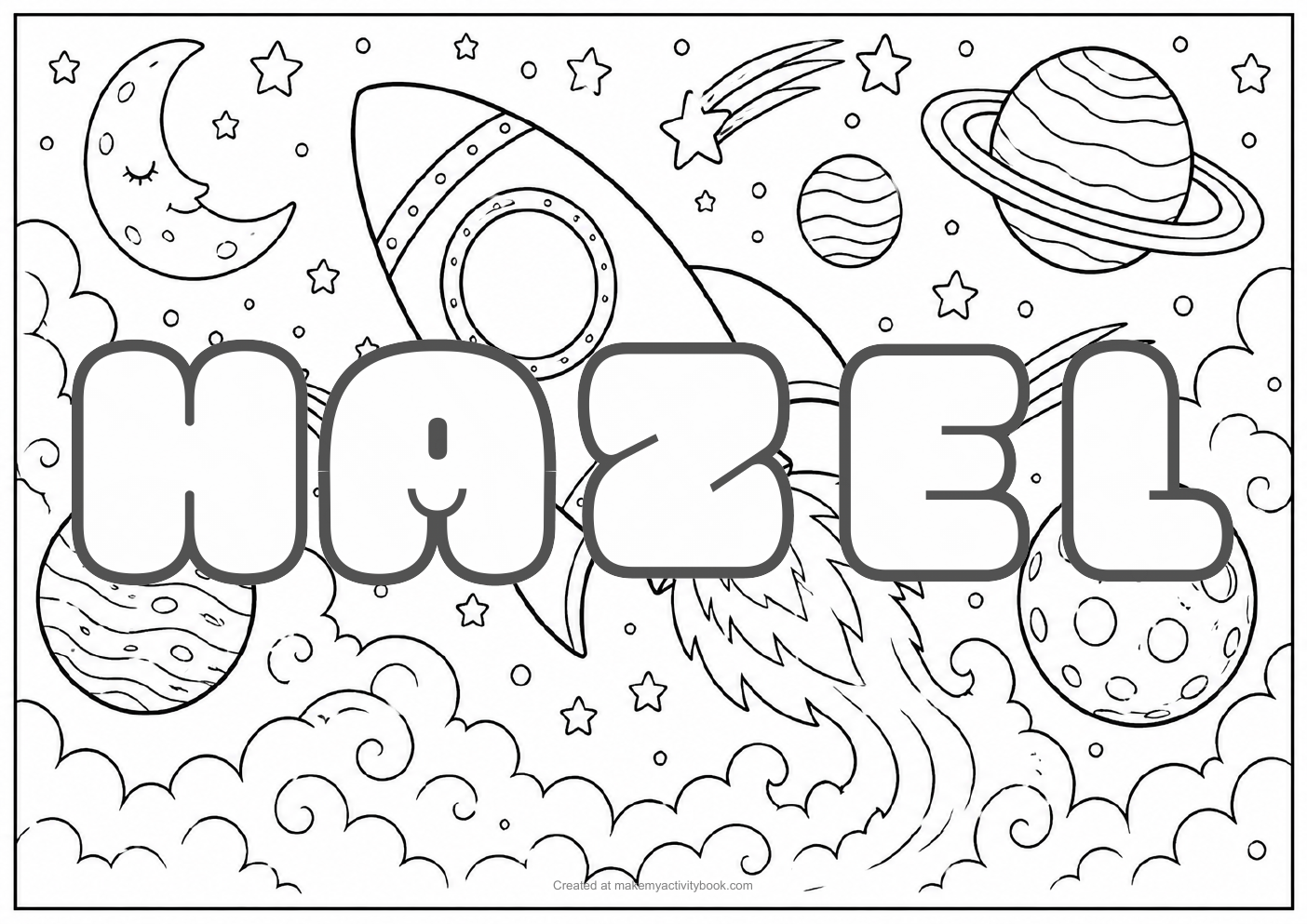 Hazel space colouring sheet