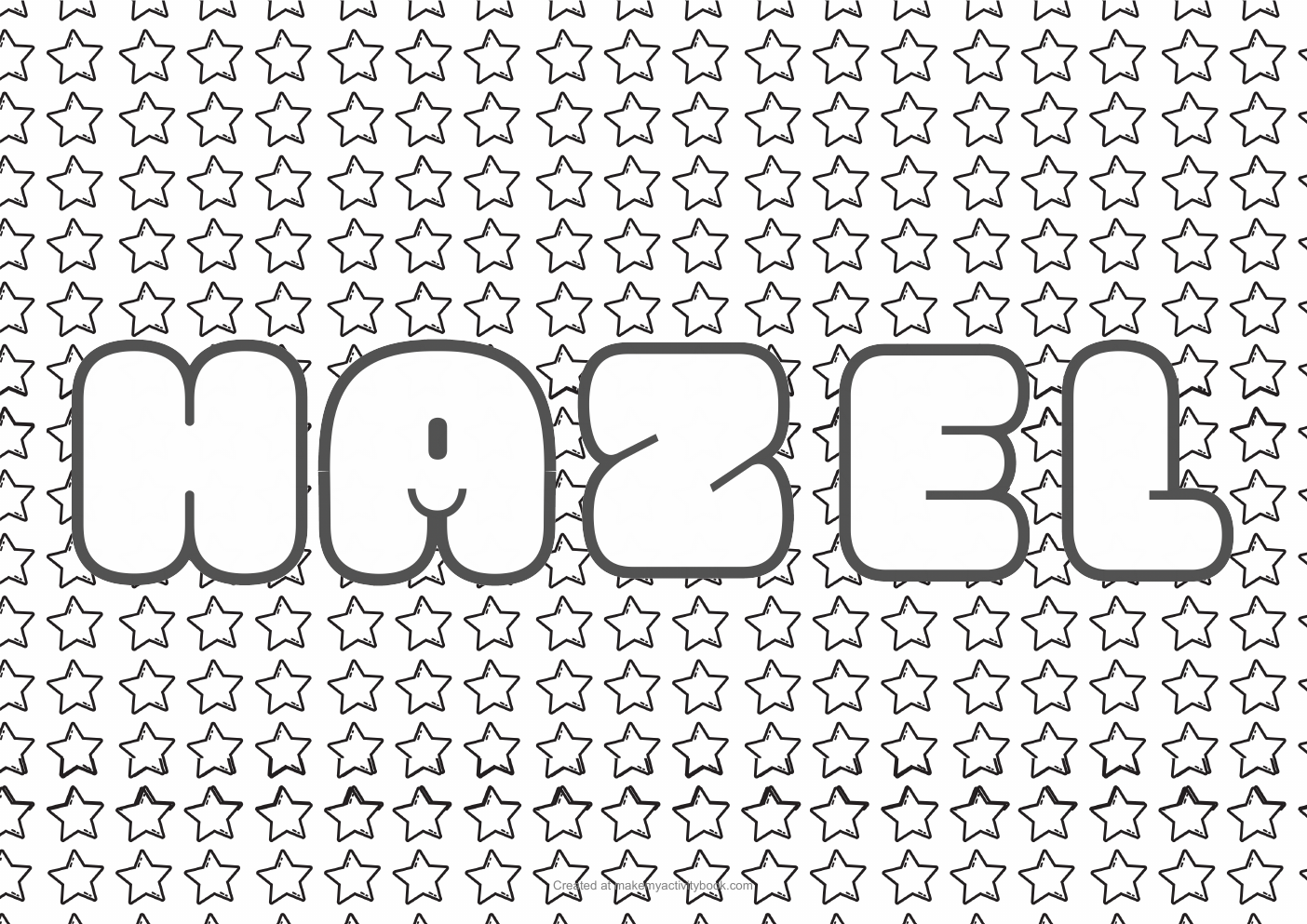 Hazel Bubble letters — Stars border colouring sheet