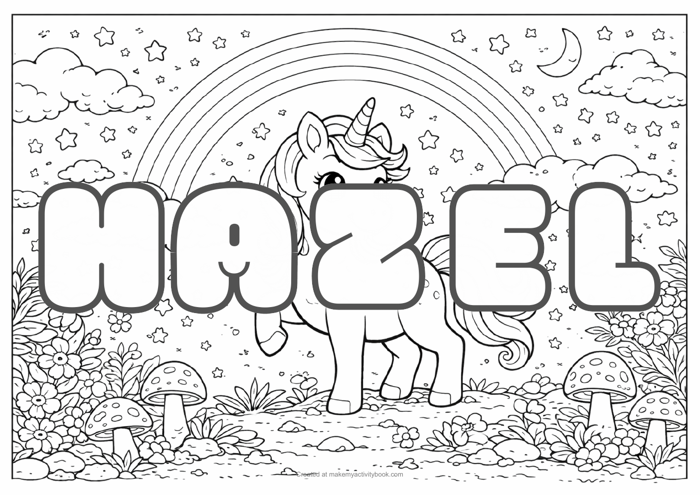 Hazel unicorn colouring sheet