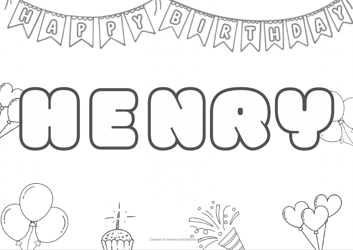 Henry Bubble letters — Birthday border colouring sheet