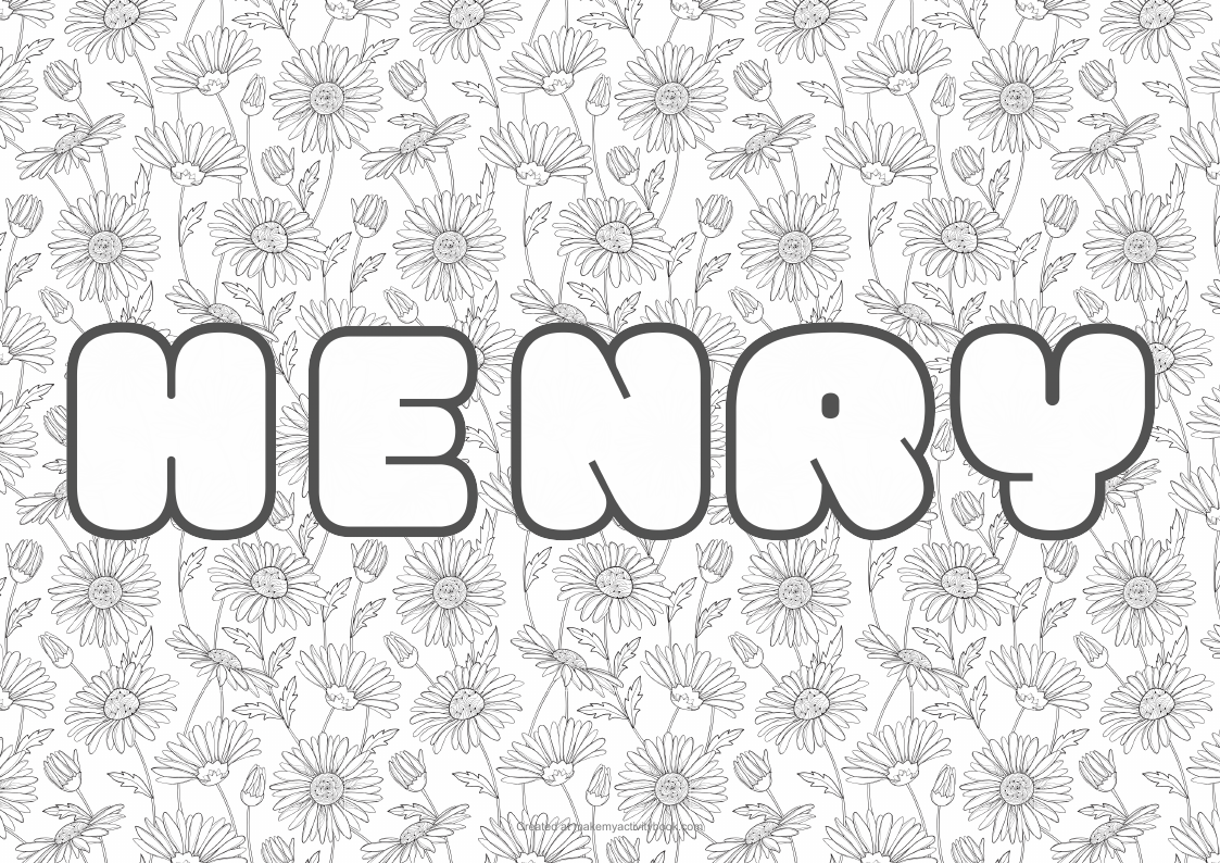 Henry Bubble letters — Flowers border colouring sheet