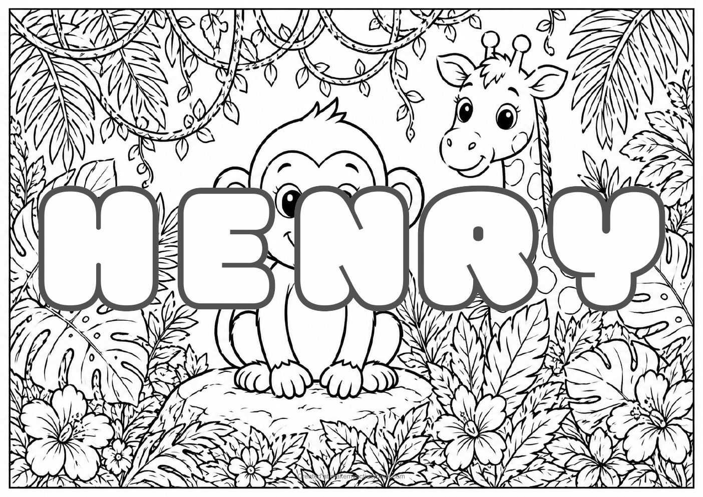 Henry jungle colouring sheet