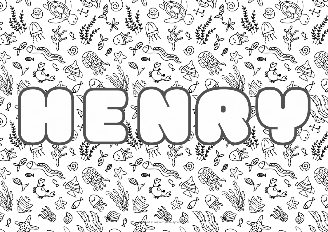 Henry Bubble letters — Sea border colouring sheet