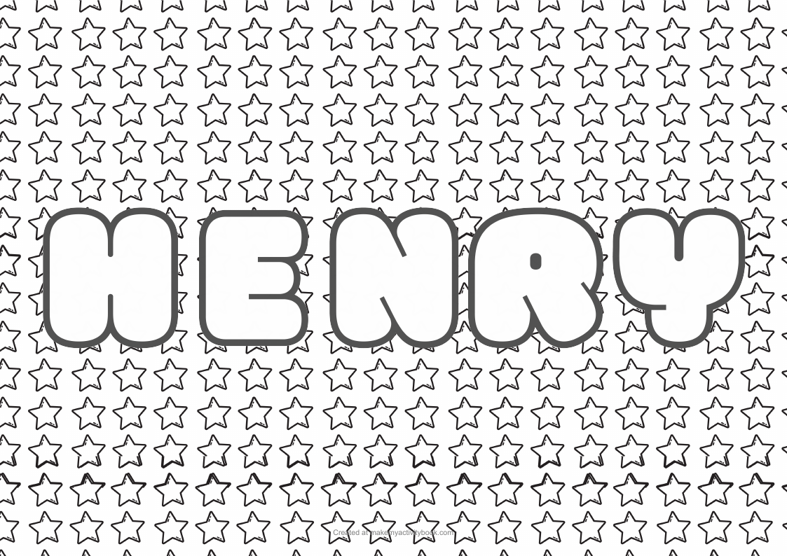 Henry Bubble letters — Stars border colouring sheet