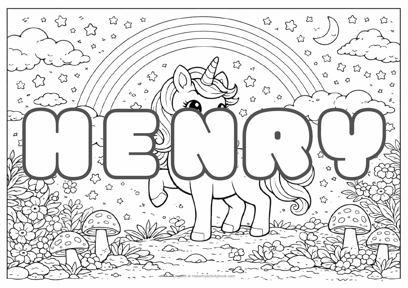 Henry unicorn colouring sheet