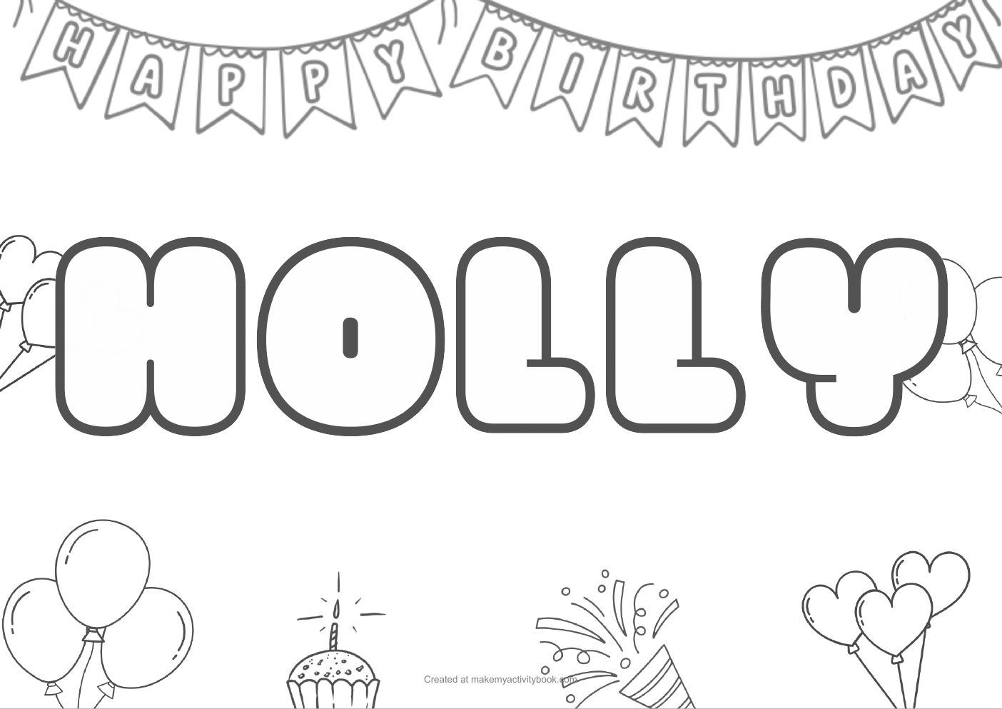 Holly birthday colouring sheet