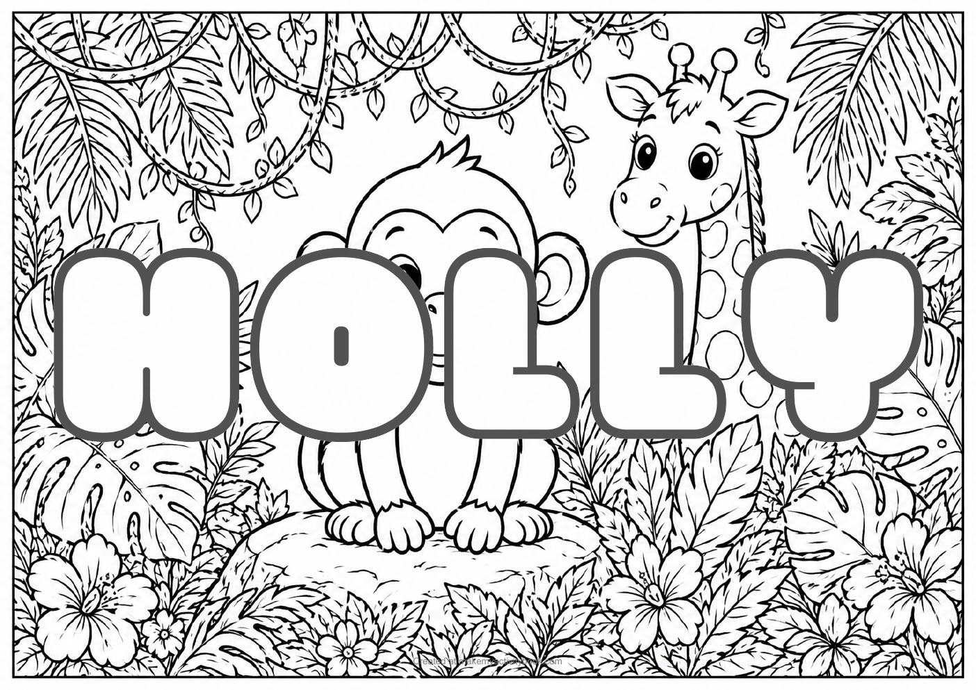 Holly jungle colouring sheet