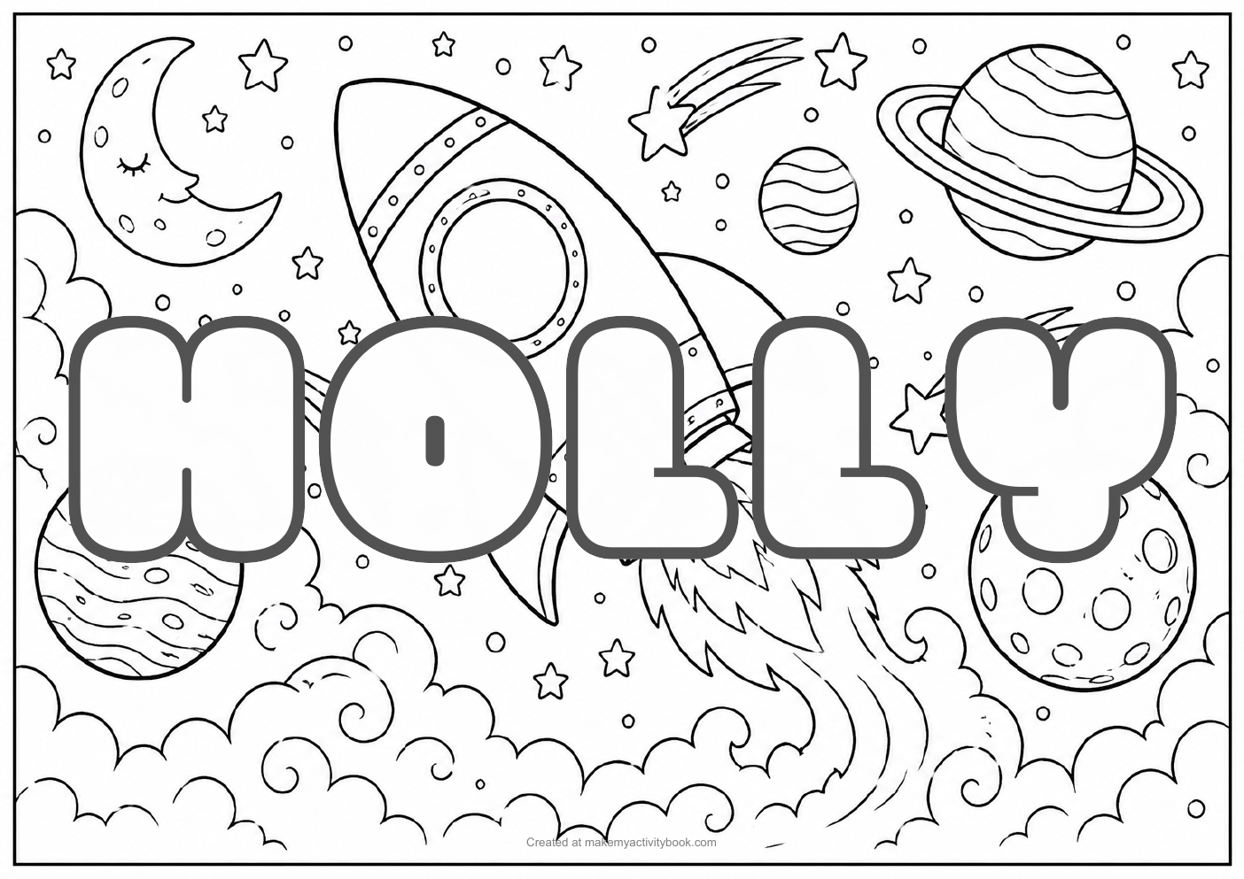 Holly space colouring sheet
