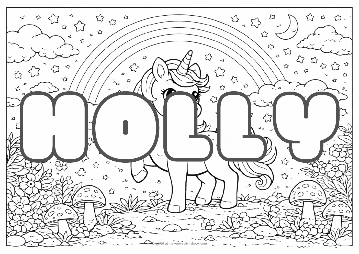 Holly unicorn colouring sheet