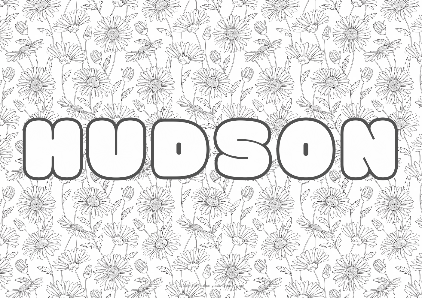 Hudson Bubble letters — Flowers border colouring sheet