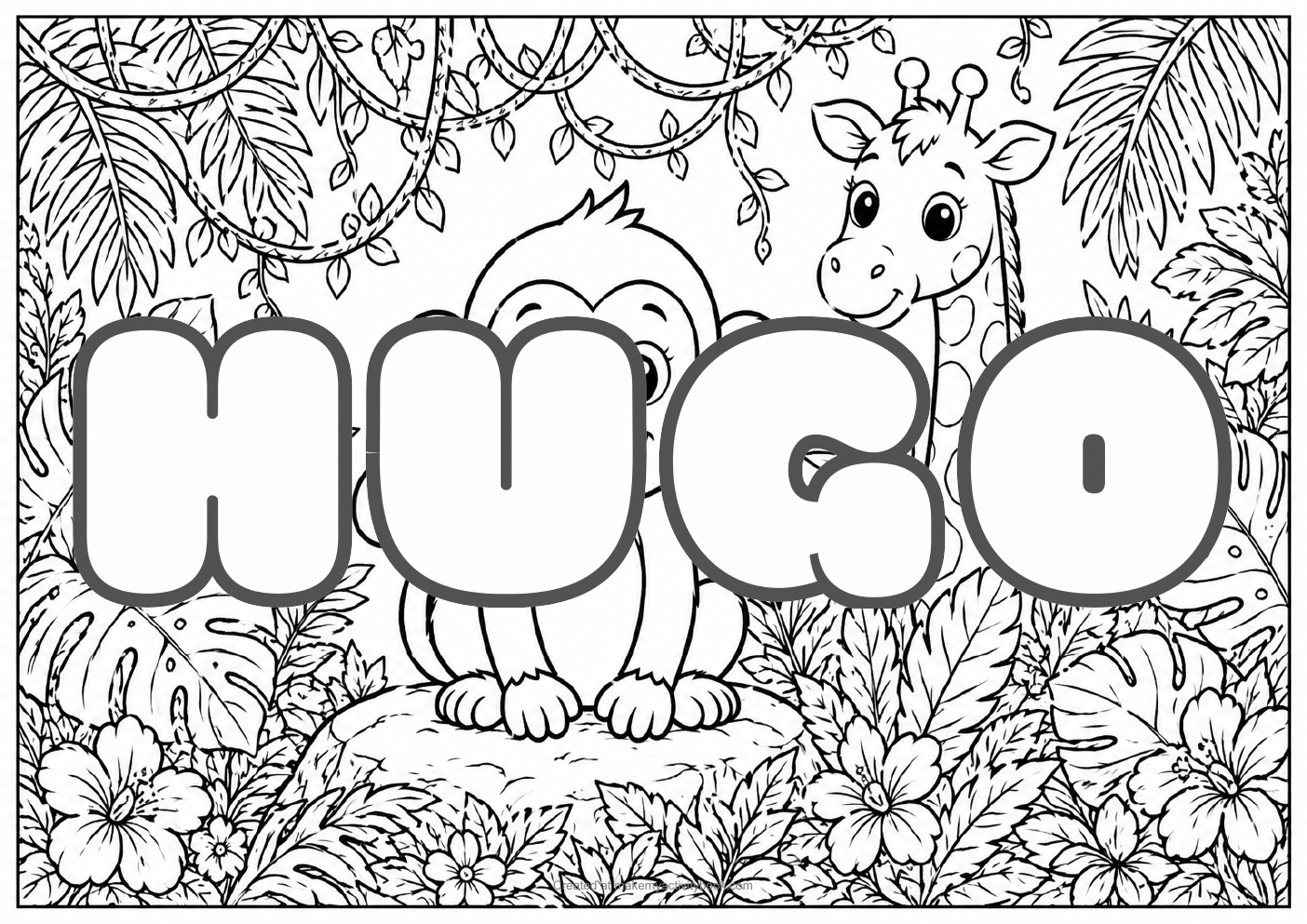 Hugo jungle colouring sheet