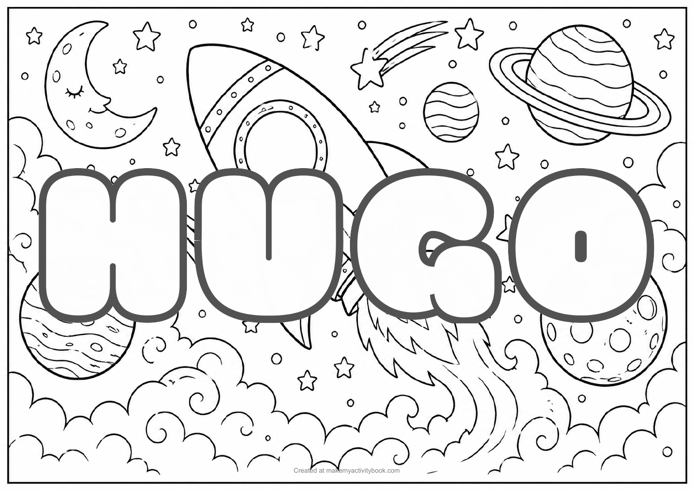 Hugo space colouring sheet