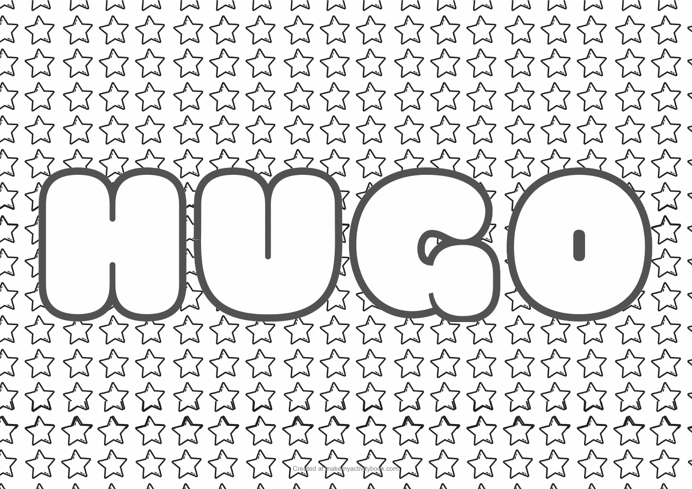 Hugo Bubble letters — Stars border colouring sheet