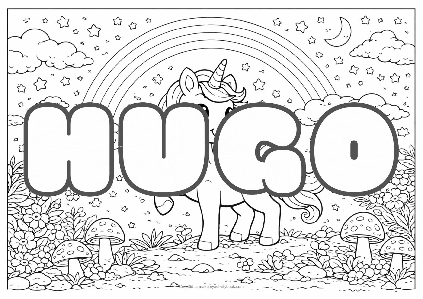 Hugo unicorn colouring sheet