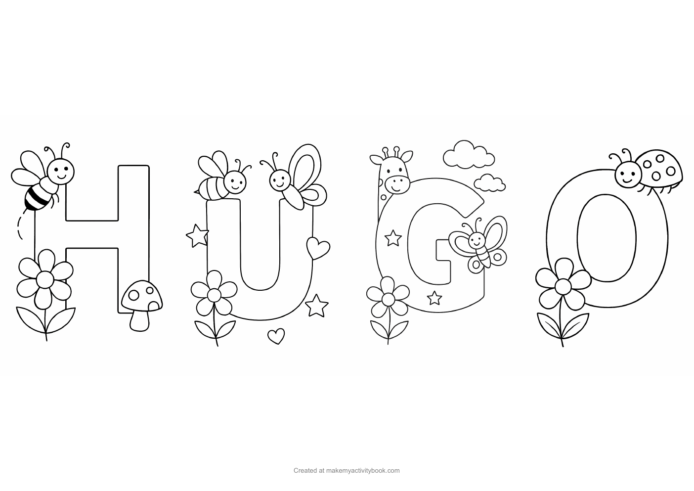 Hugo letters colouring sheet