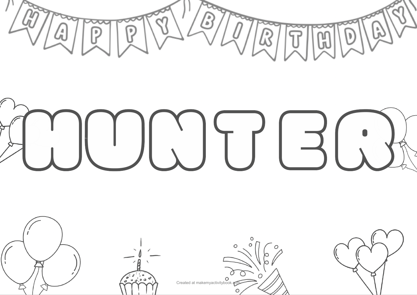 Hunter birthday colouring sheet