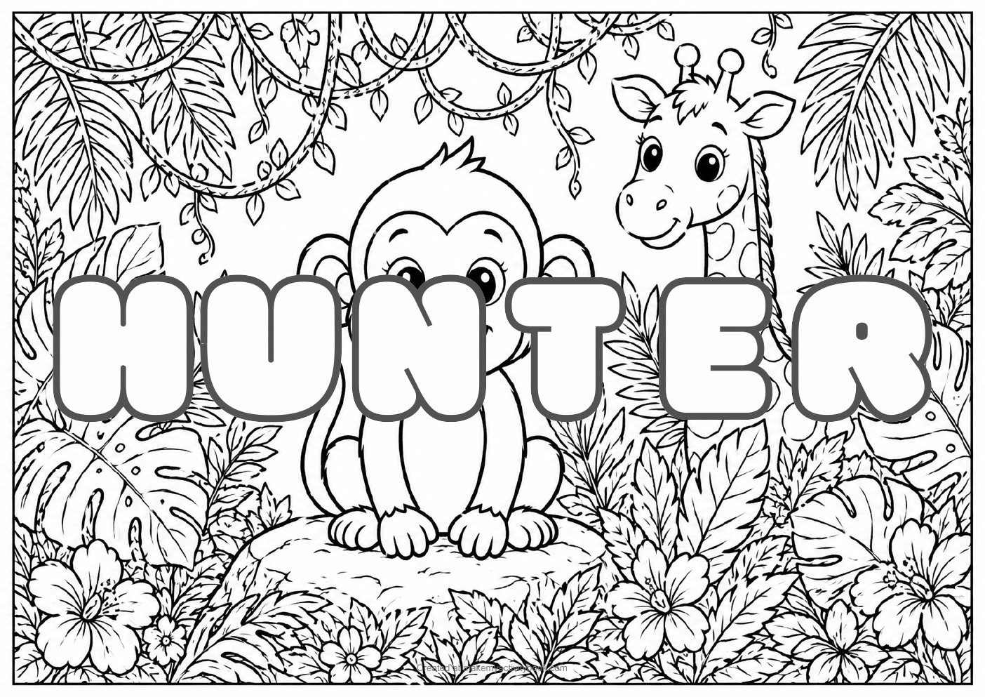 Hunter jungle colouring sheet
