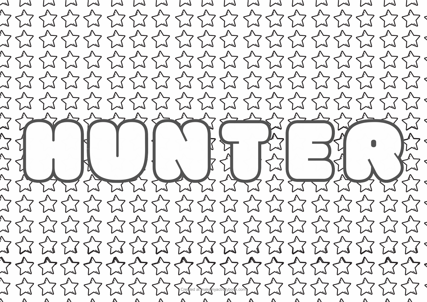 Hunter Bubble letters — Stars border colouring sheet