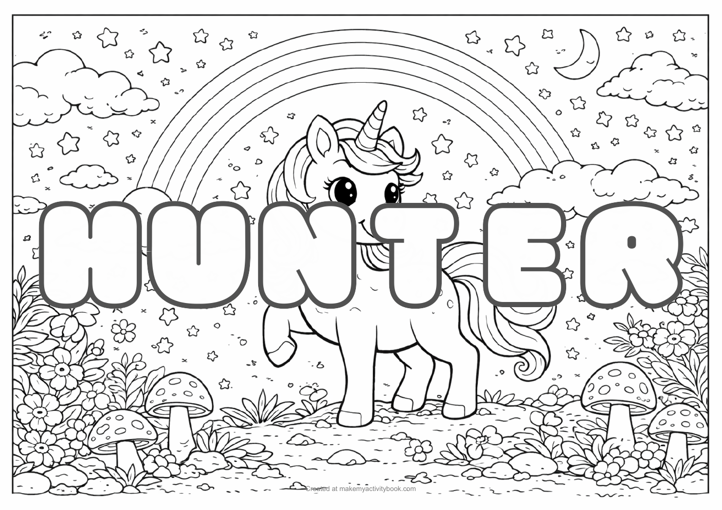 Hunter unicorn colouring sheet