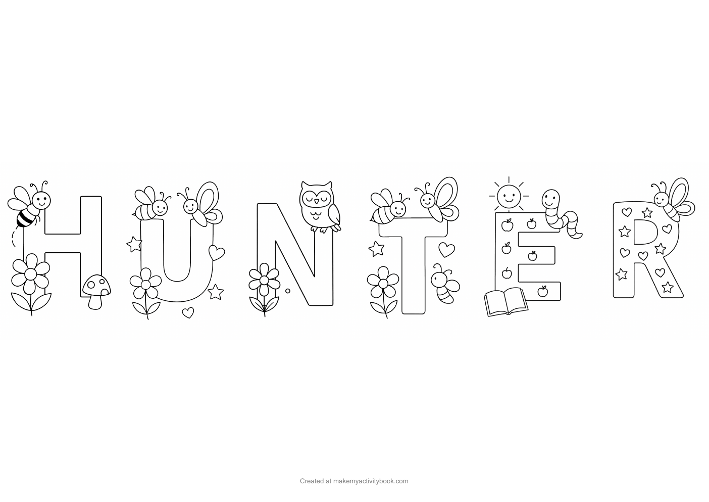 Hunter letters colouring sheet