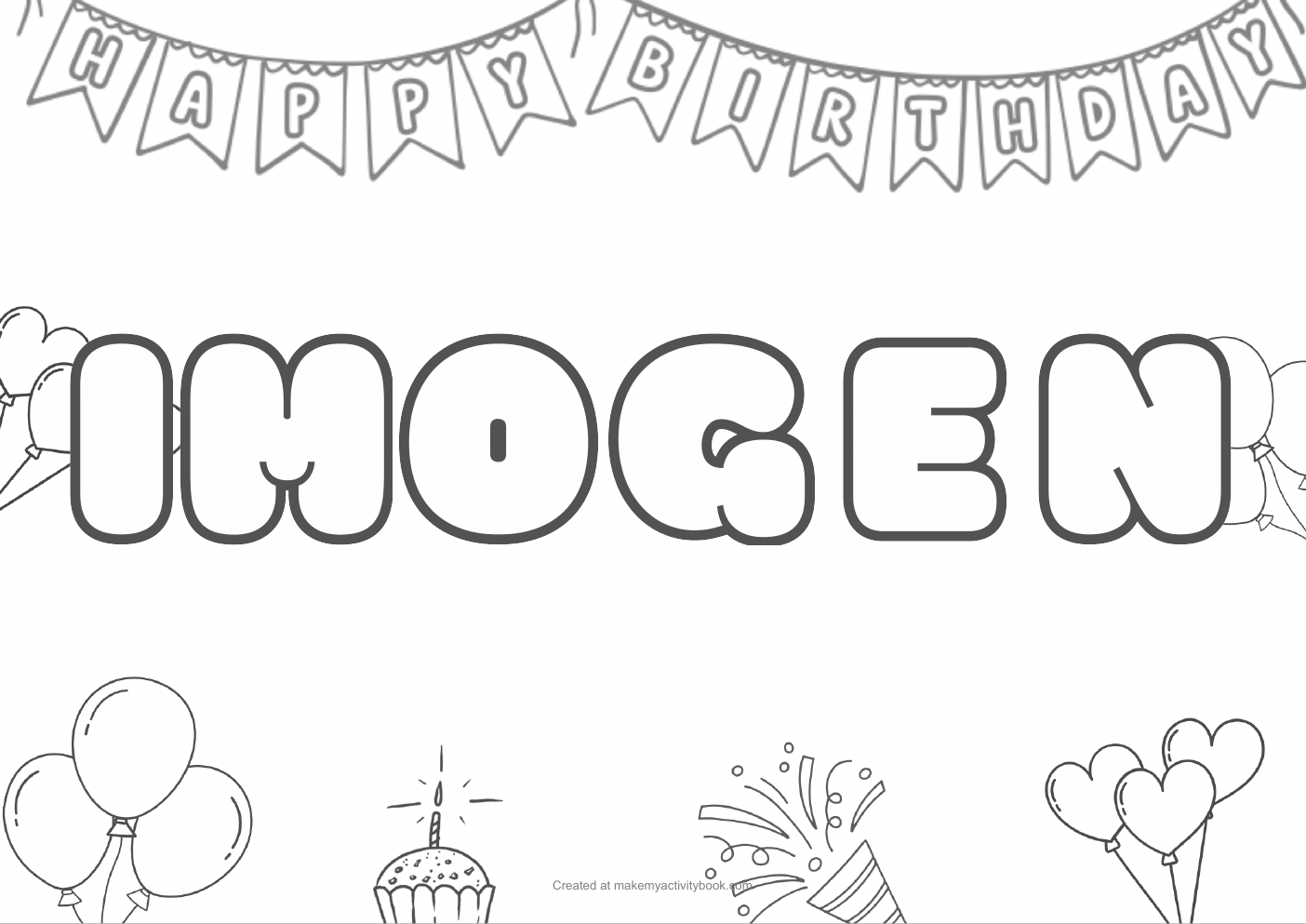 Imogen Bubble letters — Birthday border colouring sheet