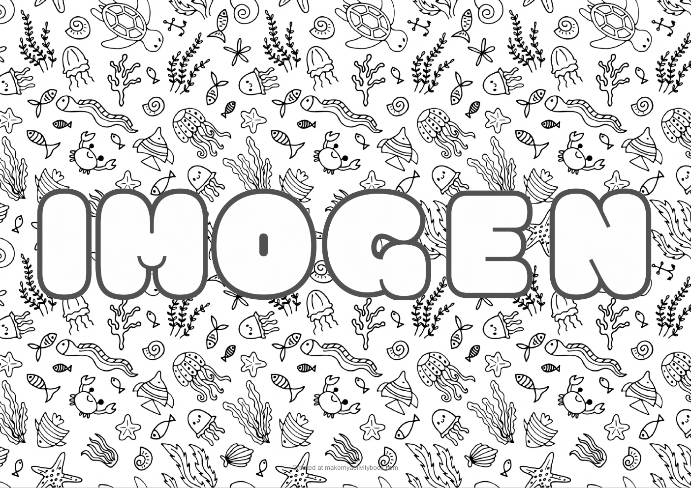 Imogen Bubble letters — Sea border colouring sheet