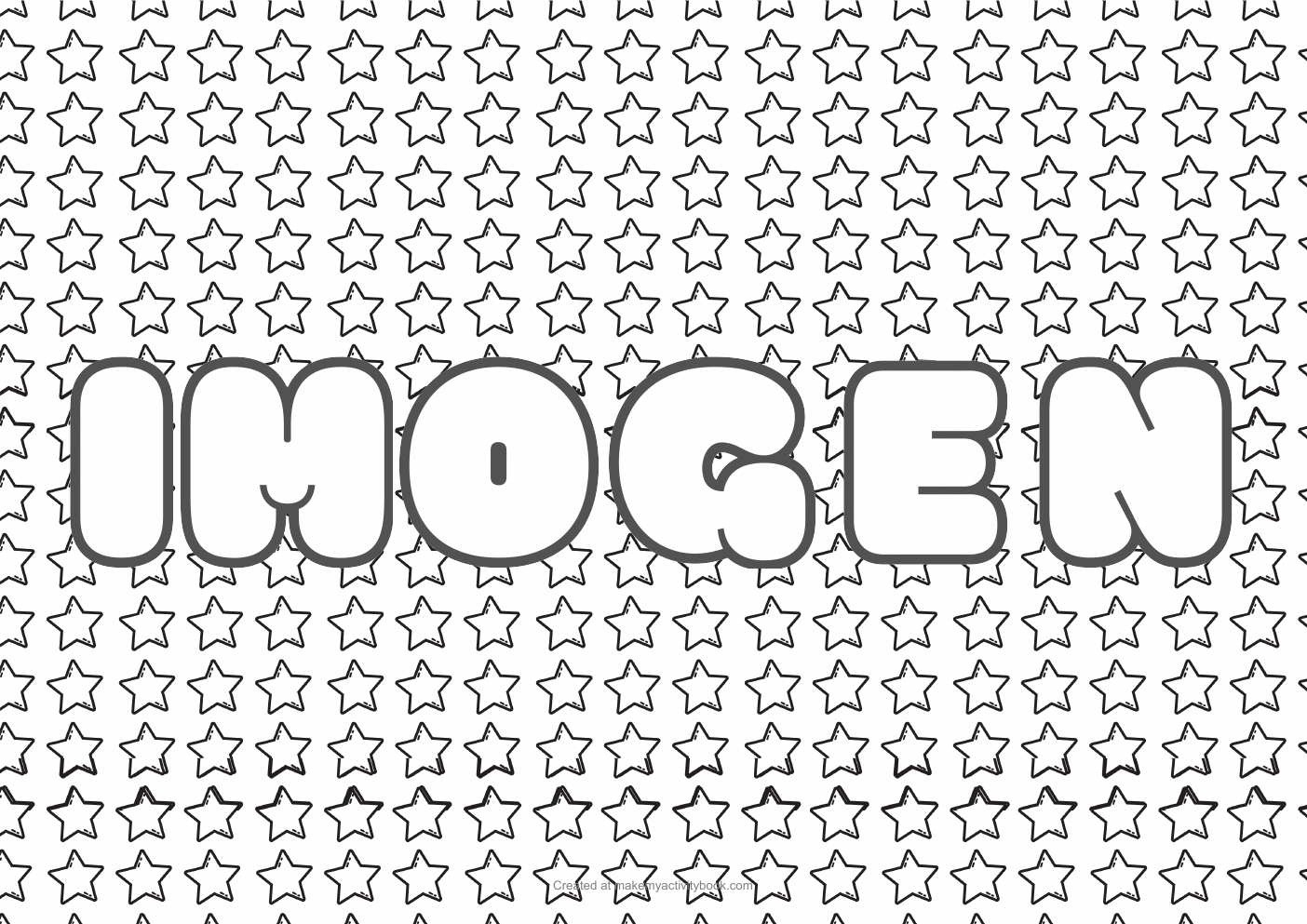 Imogen Bubble letters — Stars border colouring sheet