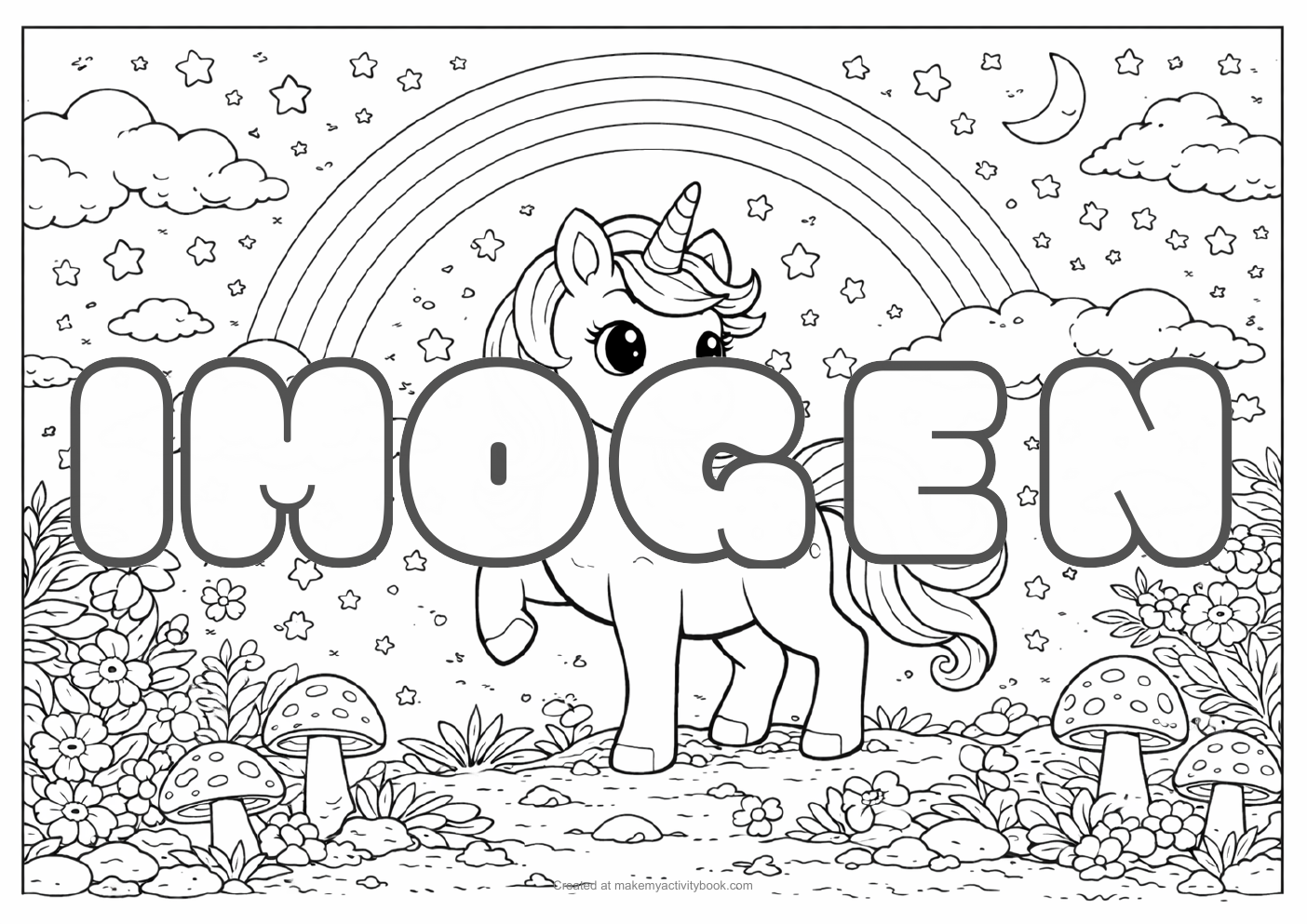 Imogen unicorn colouring sheet