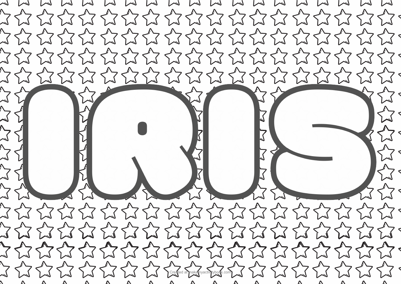 Iris Bubble letters — Stars border colouring sheet