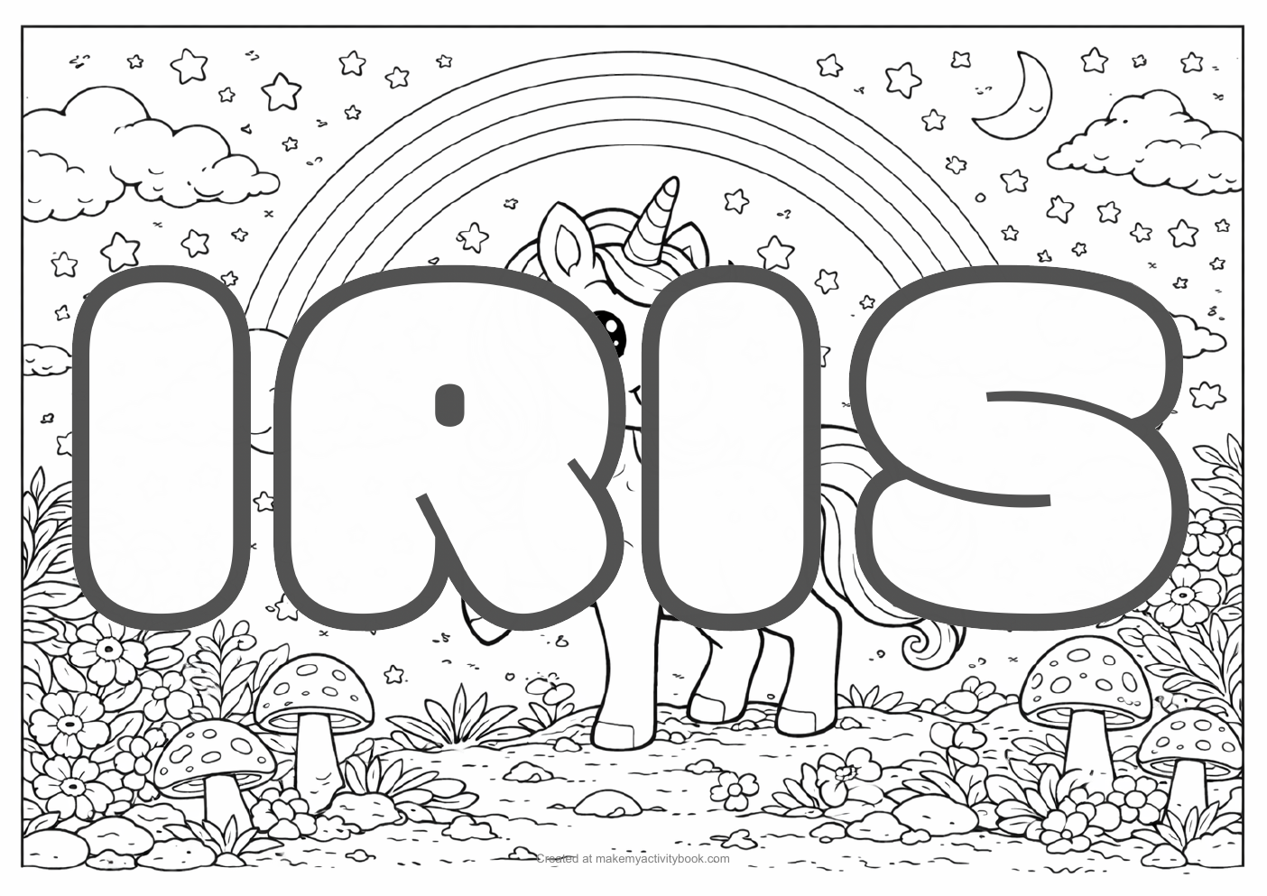 Iris unicorn colouring sheet