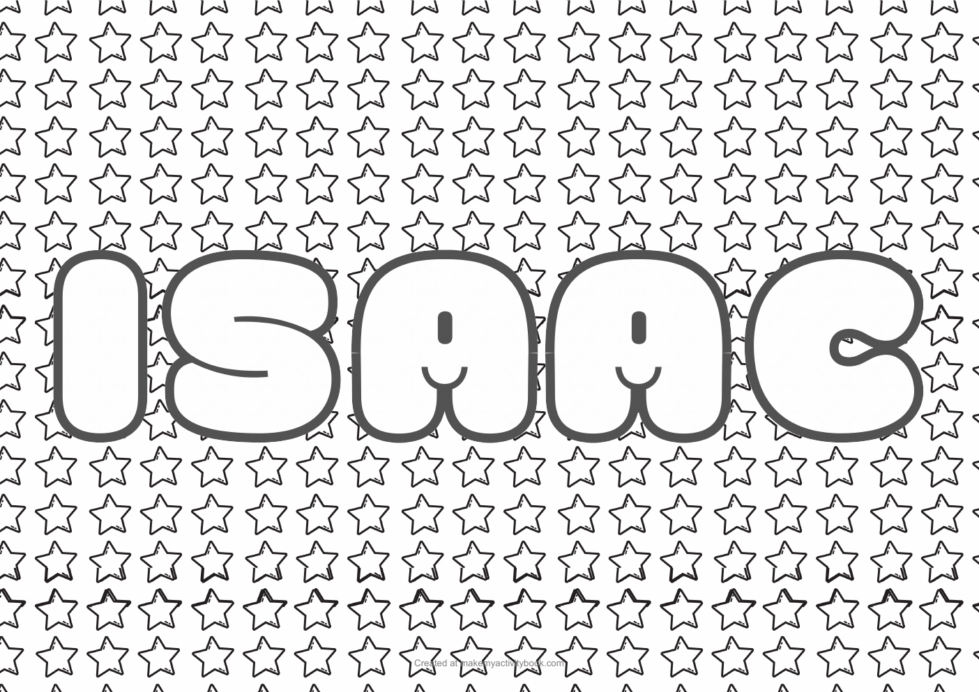 Isaac Bubble letters — Stars border colouring sheet