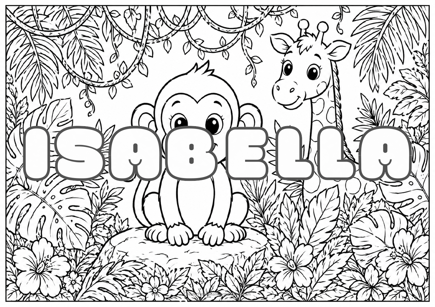 Isabella jungle colouring sheet