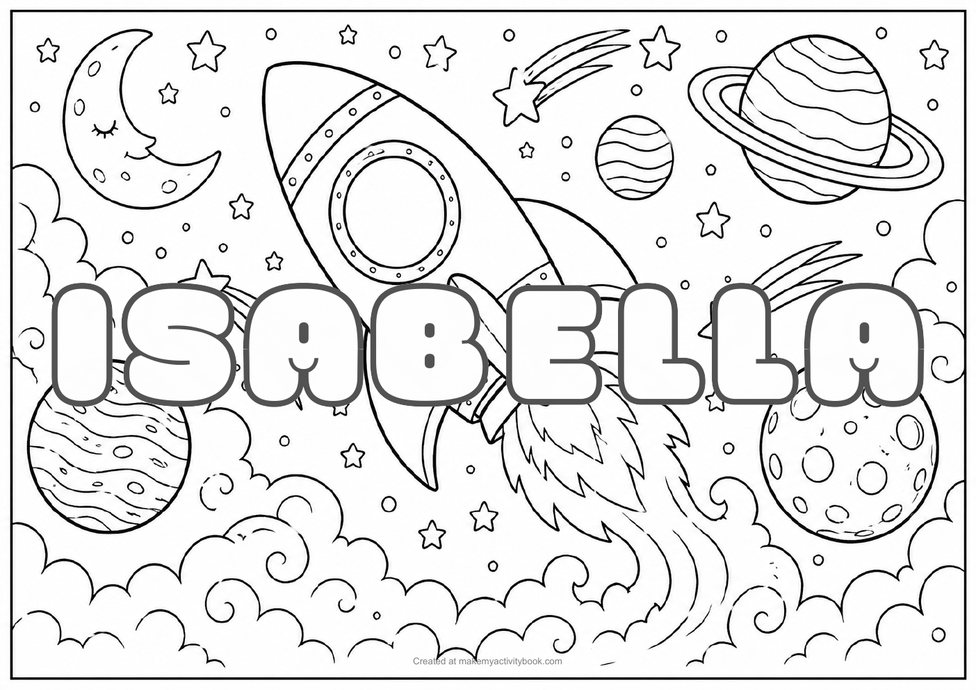 Isabella space colouring sheet