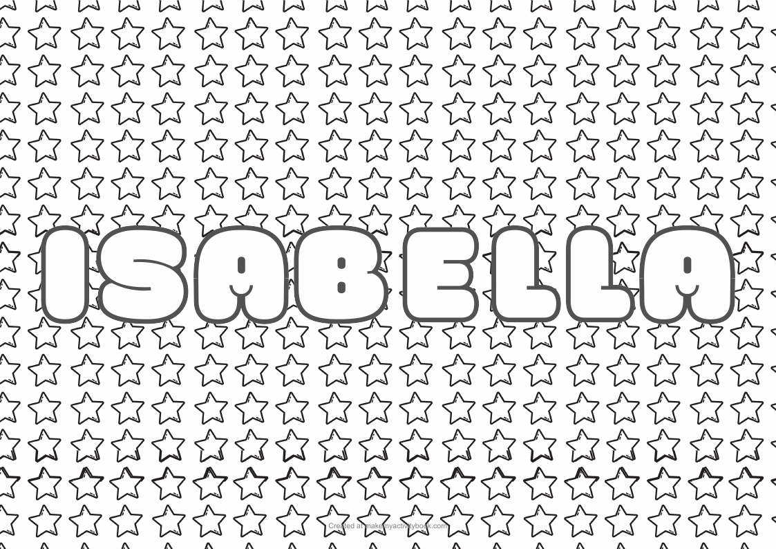 Isabella Bubble letters — Stars border colouring sheet