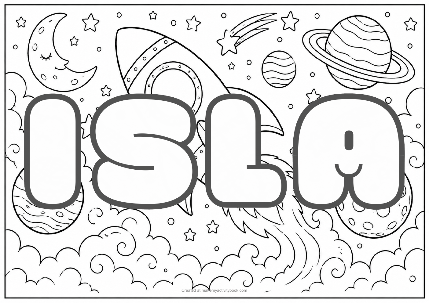 Isla space colouring sheet