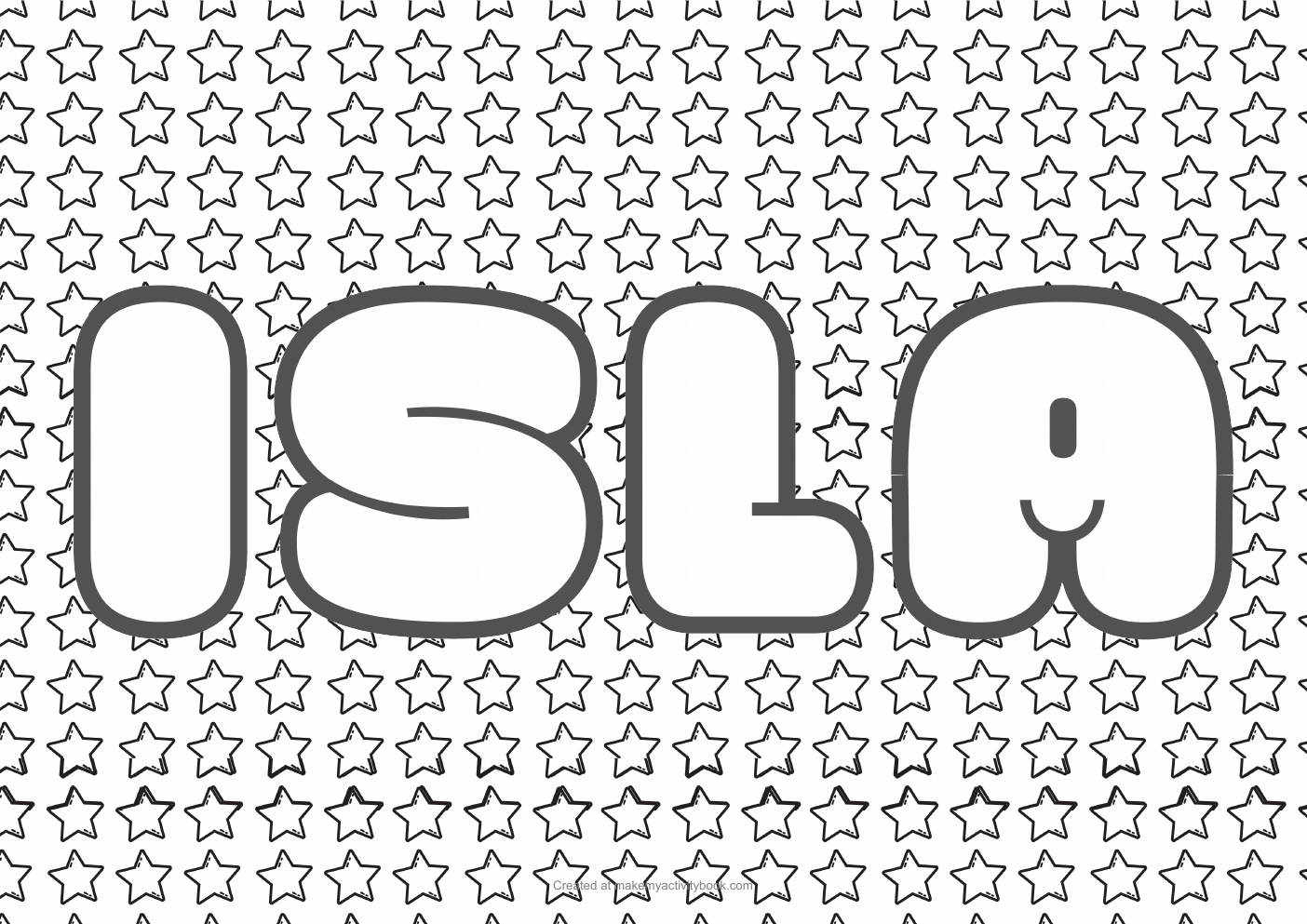 Isla Bubble letters — Stars border colouring sheet