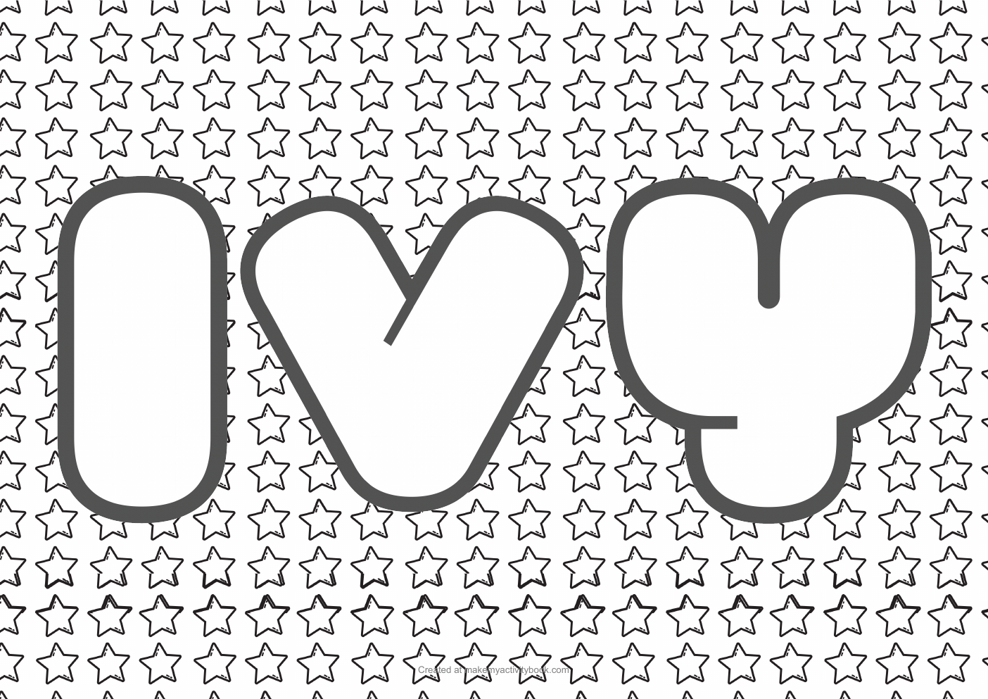 Ivy Bubble letters — Stars border colouring sheet