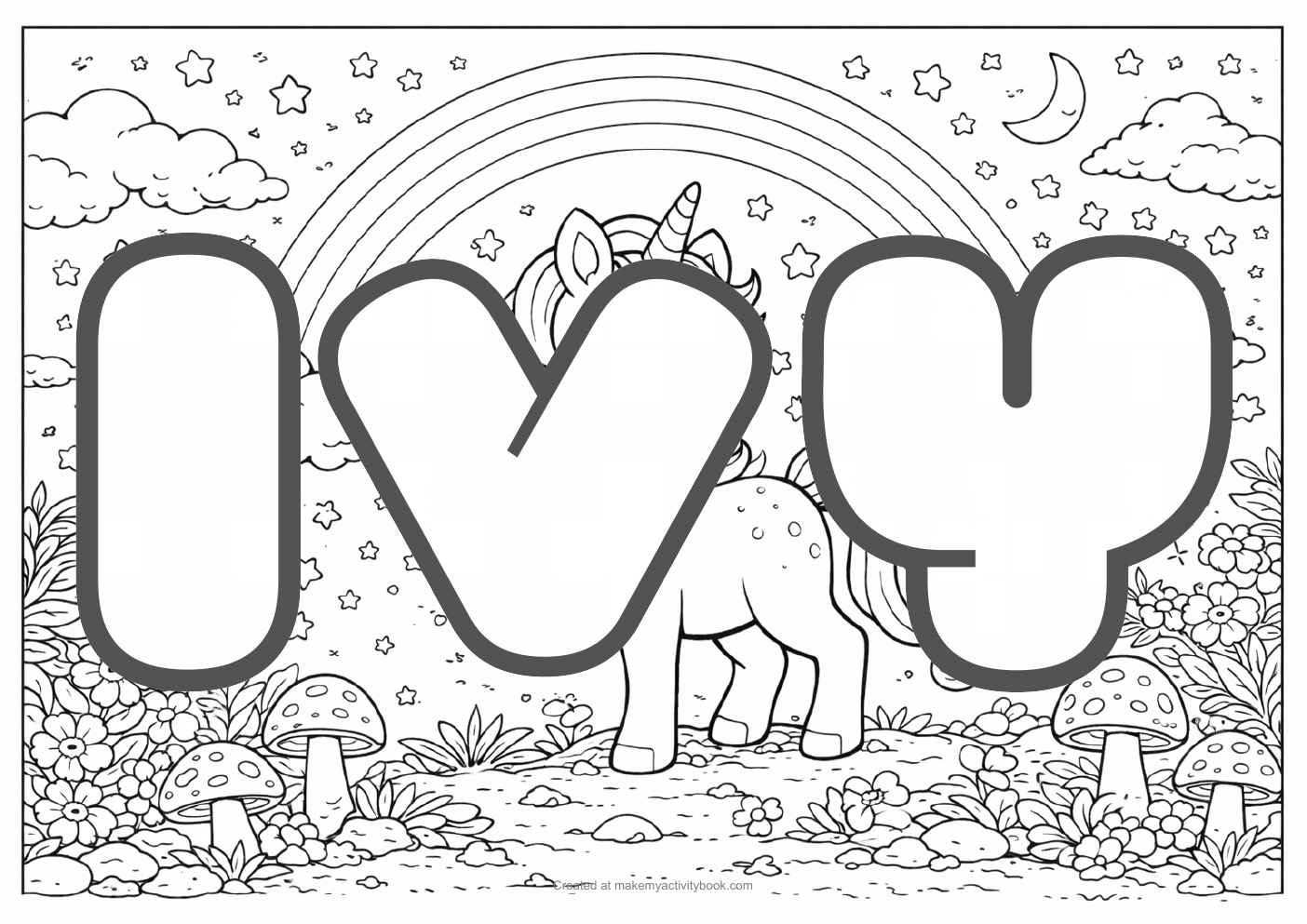 Ivy unicorn colouring sheet