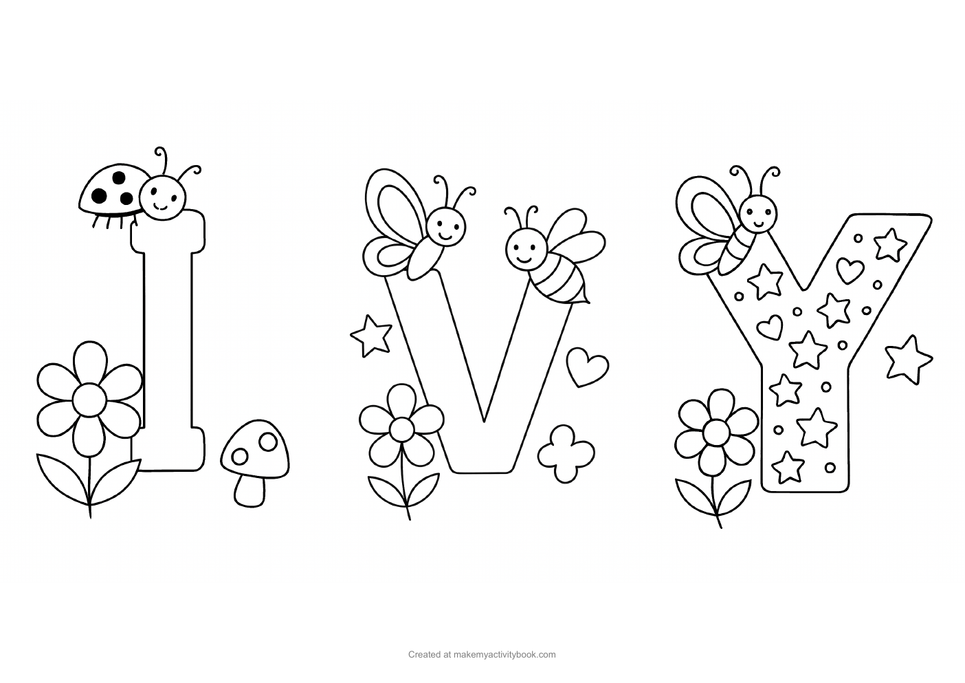 Ivy letters colouring sheet