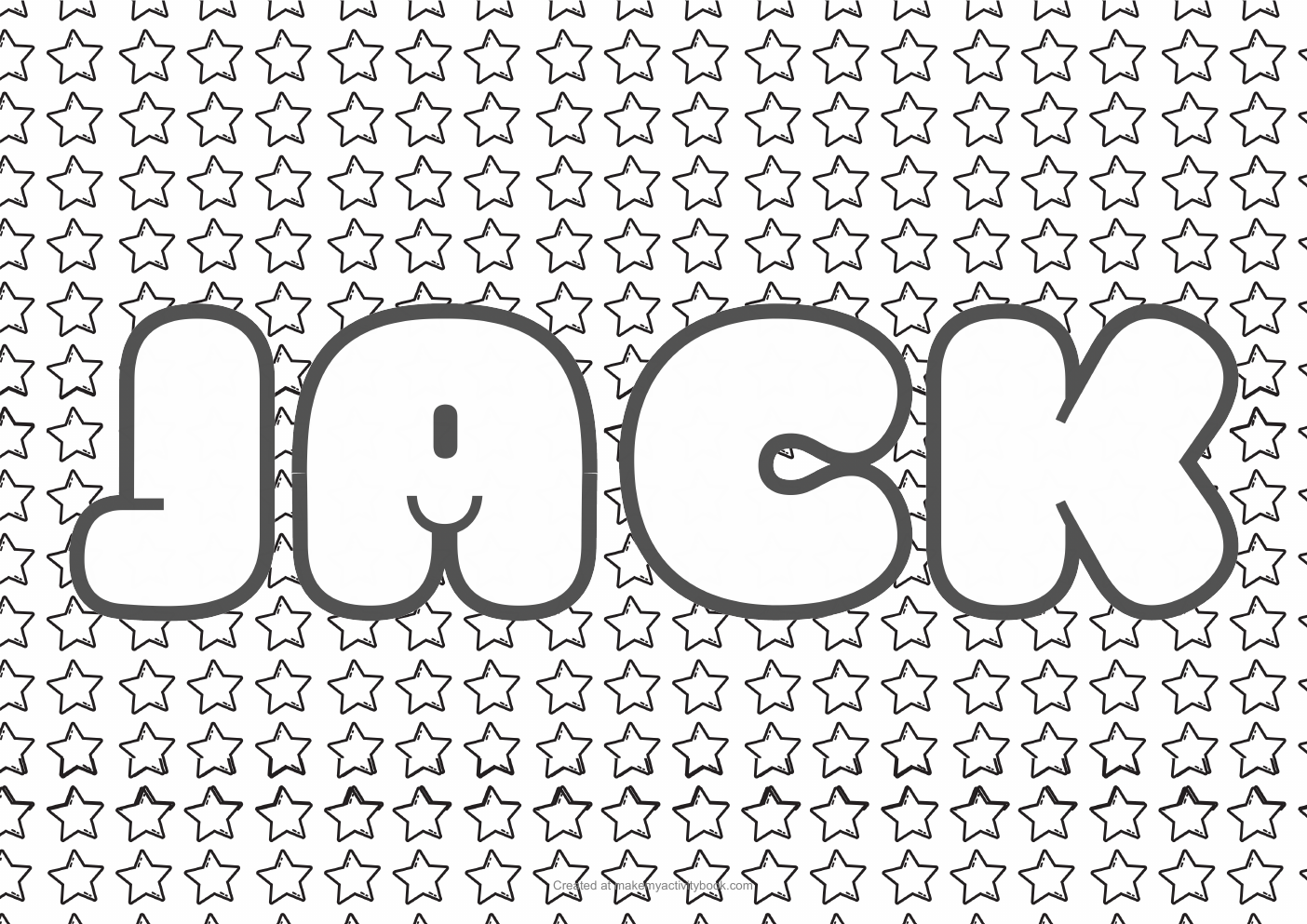 Jack Bubble letters — Stars border colouring sheet