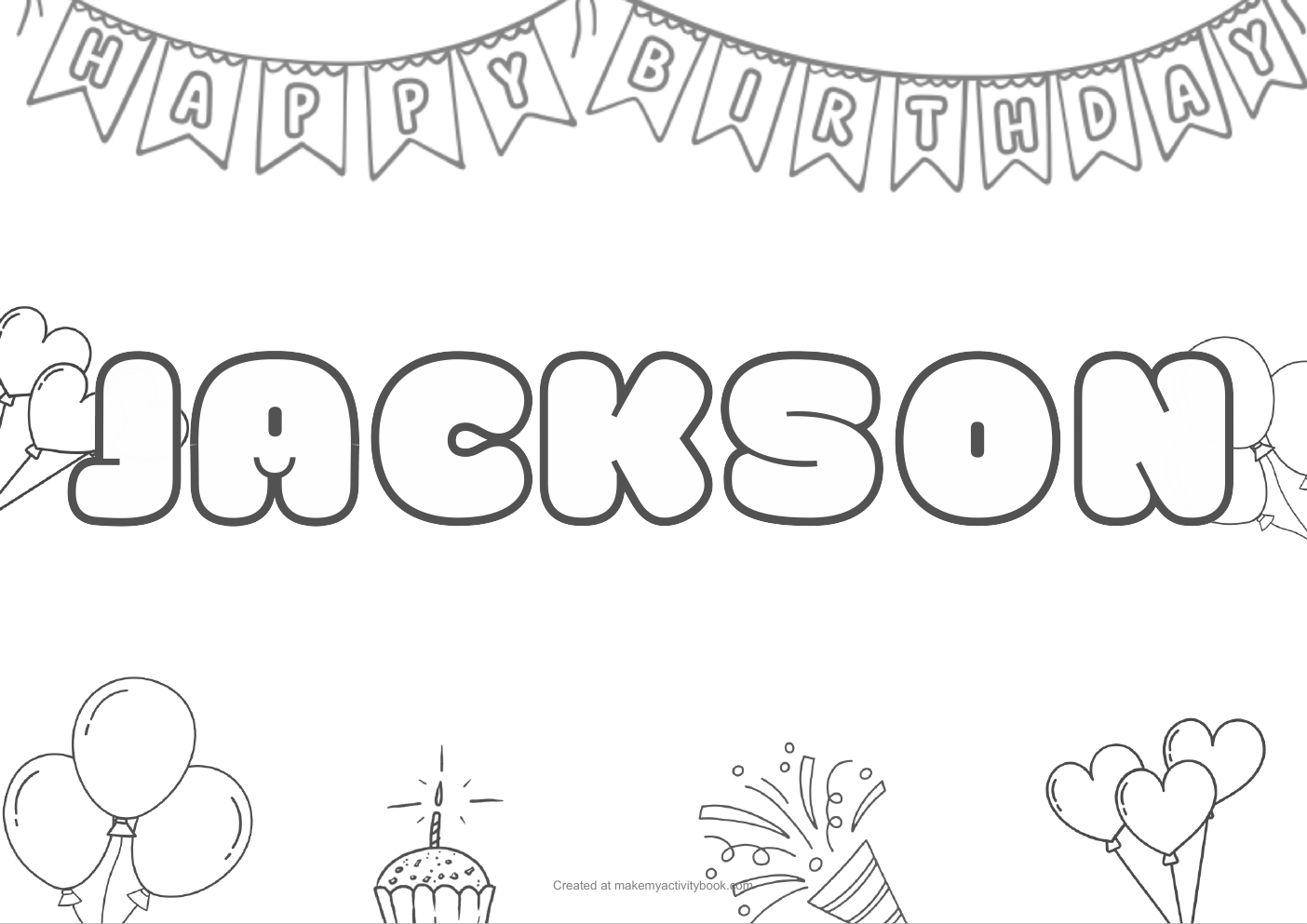 Jackson Bubble letters — Birthday border colouring sheet
