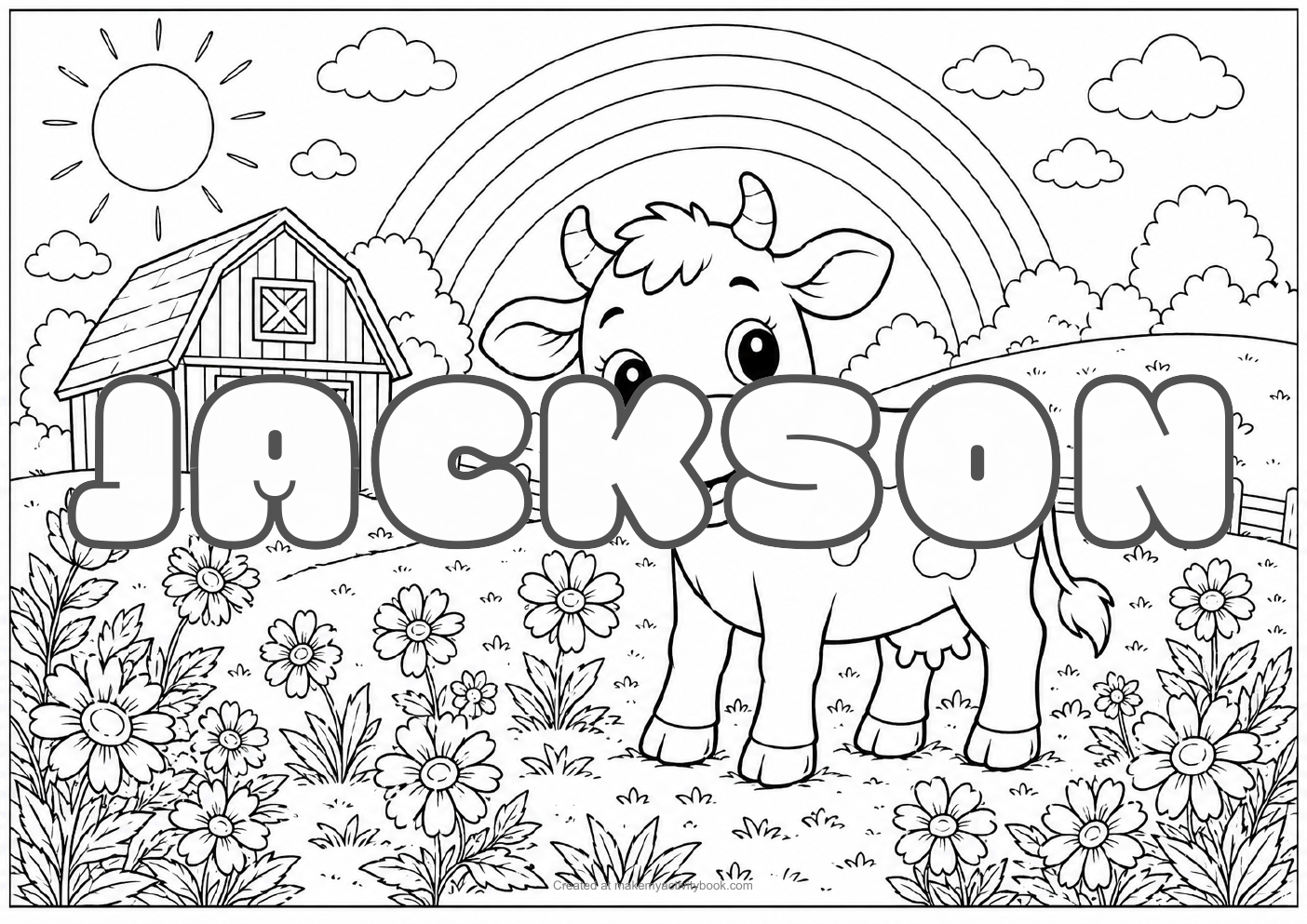 Jackson Bubble letters — Farm background colouring sheet