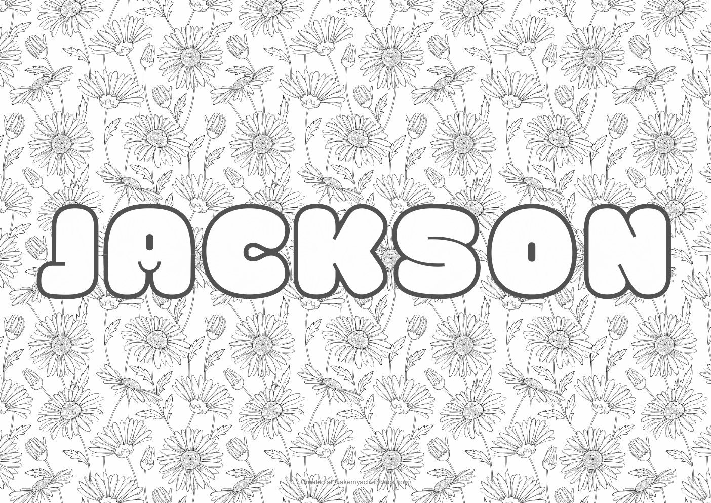 Jackson Bubble letters — Flowers border colouring sheet