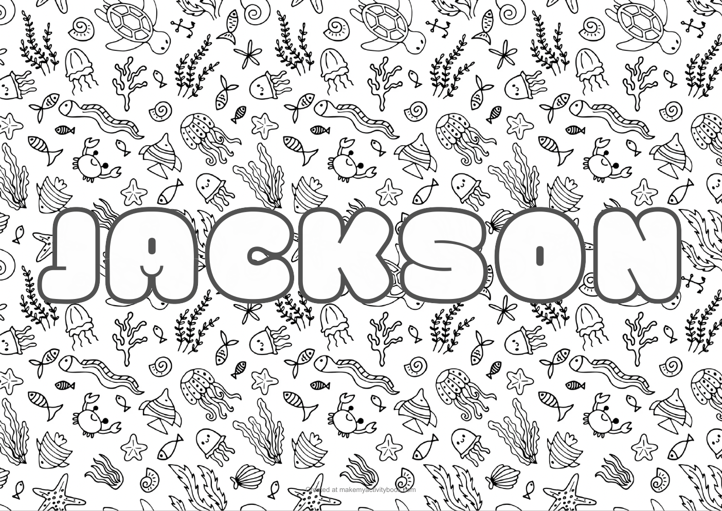 Jackson Bubble letters — Sea border colouring sheet