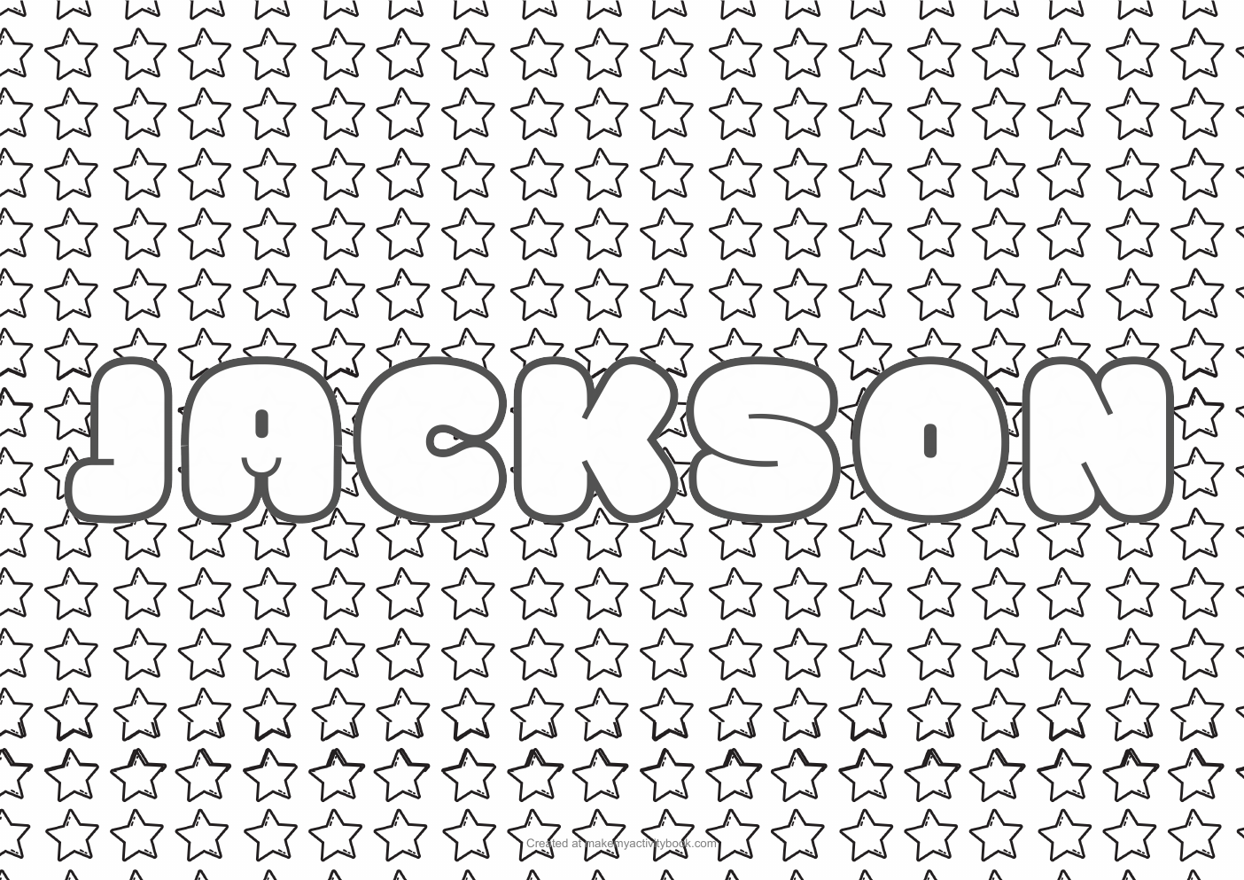 Jackson Bubble letters — Stars border colouring sheet